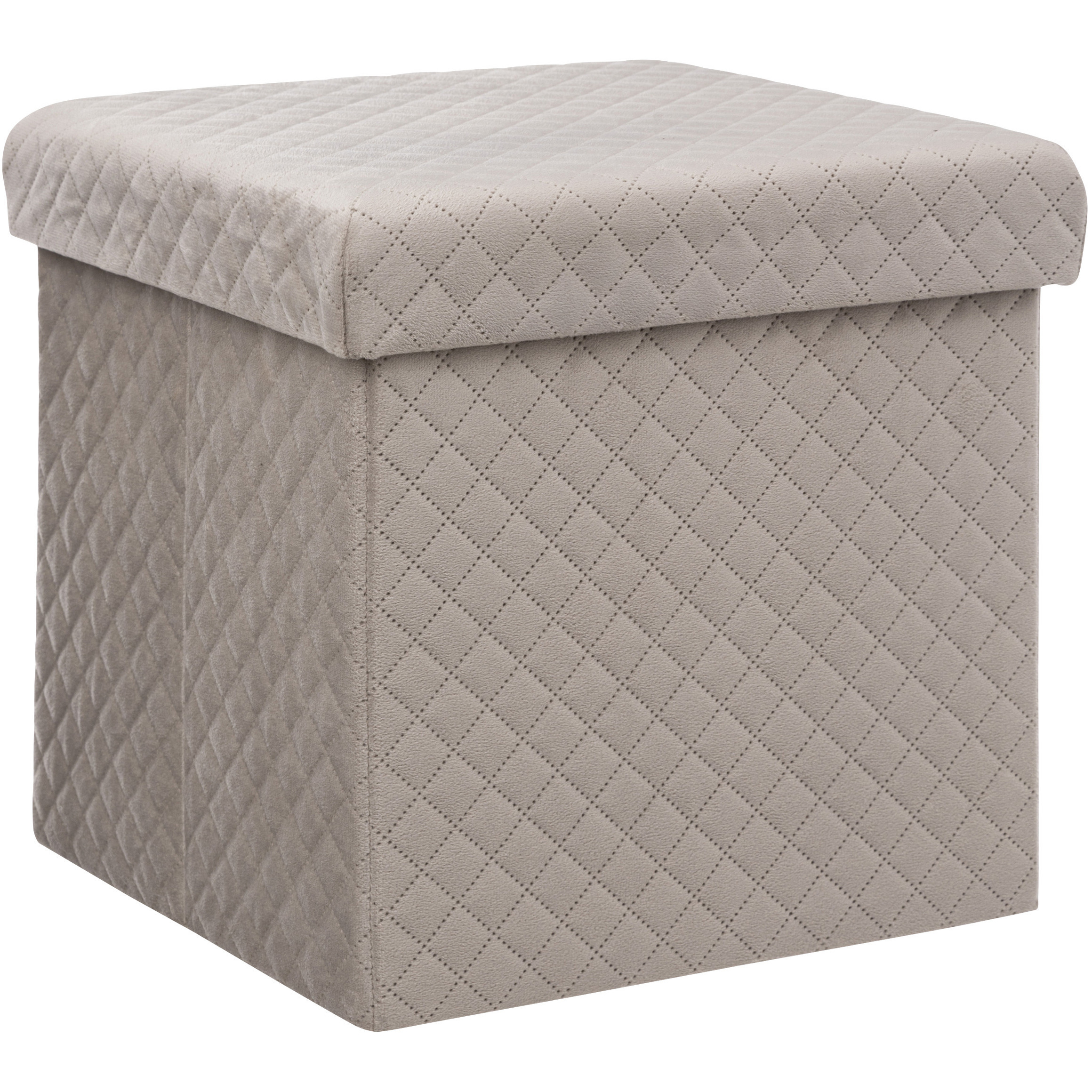 Poef/hocker - opbergbox - fluweel beige - kunststof/mdf - 31 x 31 x 31 cm - opvouwbaar -