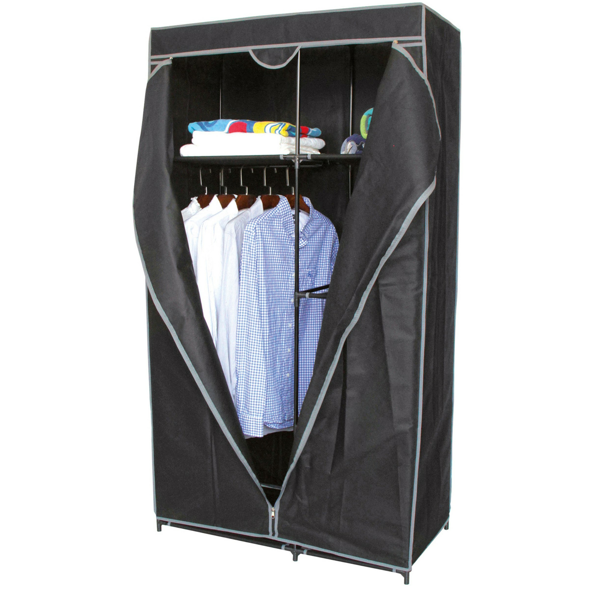 Mobiele kledingkast met legplanken/hang stang - opvouwbaar - grijs - 88 x 45 x 160 cm -