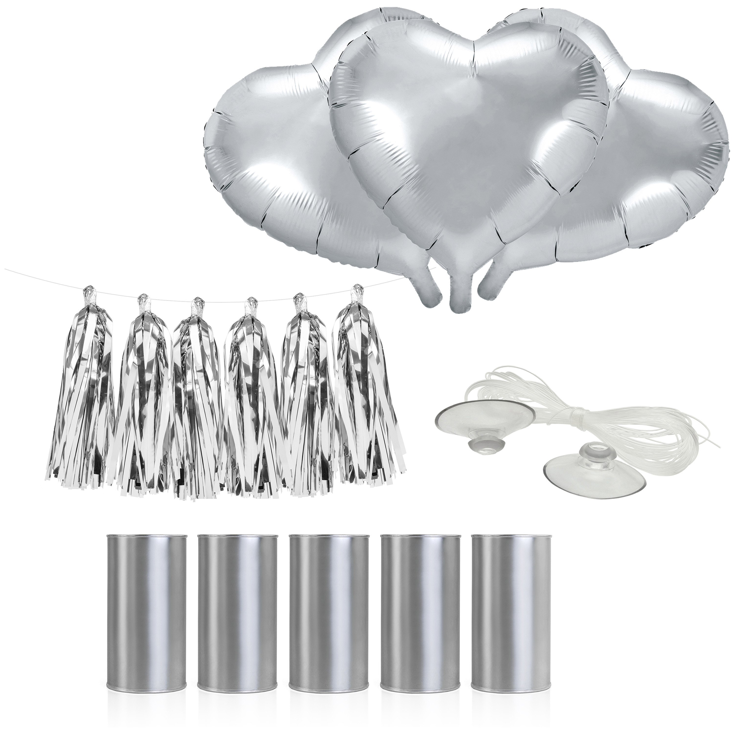 Trouwauto decoratie pakket - Bruiloft - zilver - just married -
