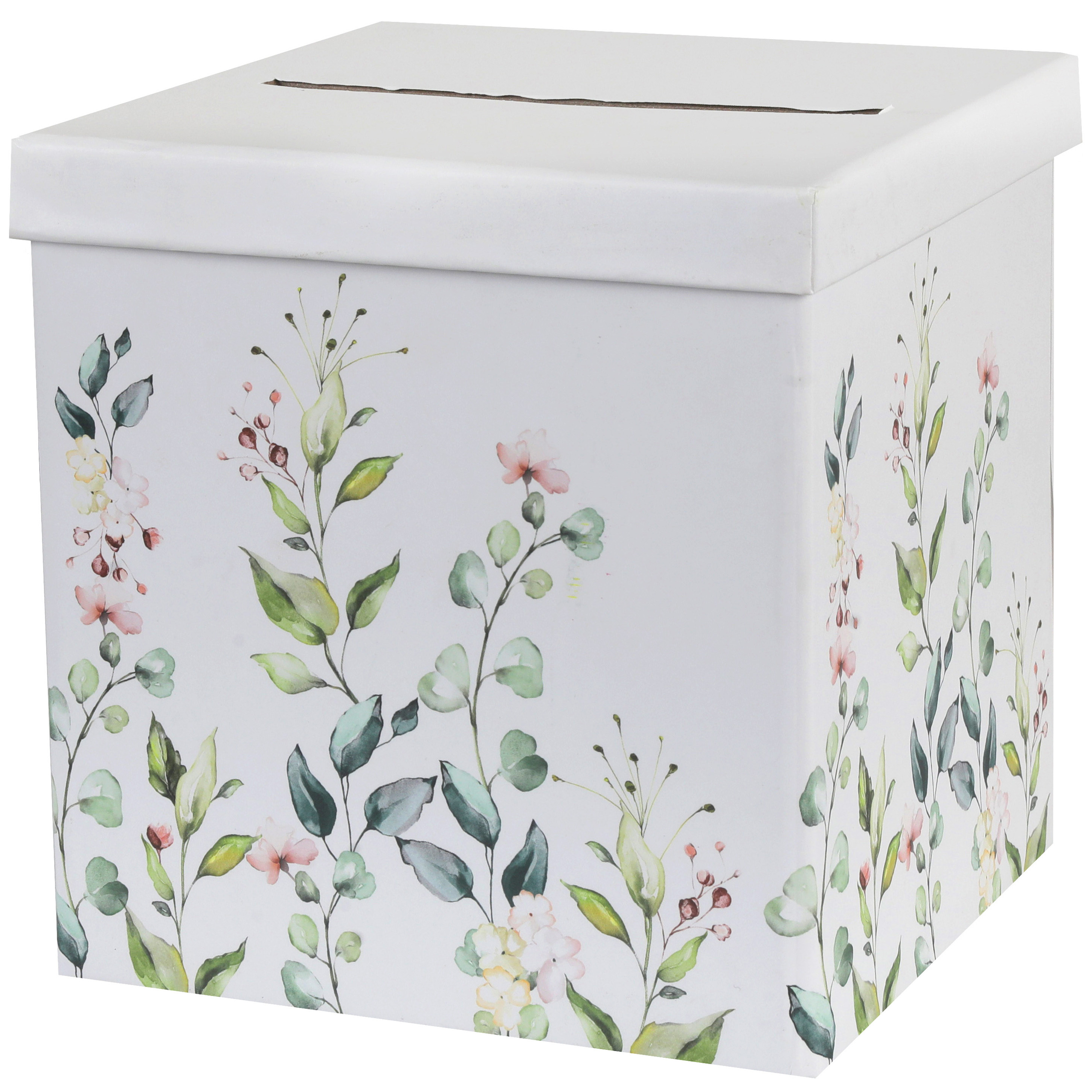 Enveloppendoos bloemen - Bruiloft - wit/groen - karton - 20 x 20 cm -
