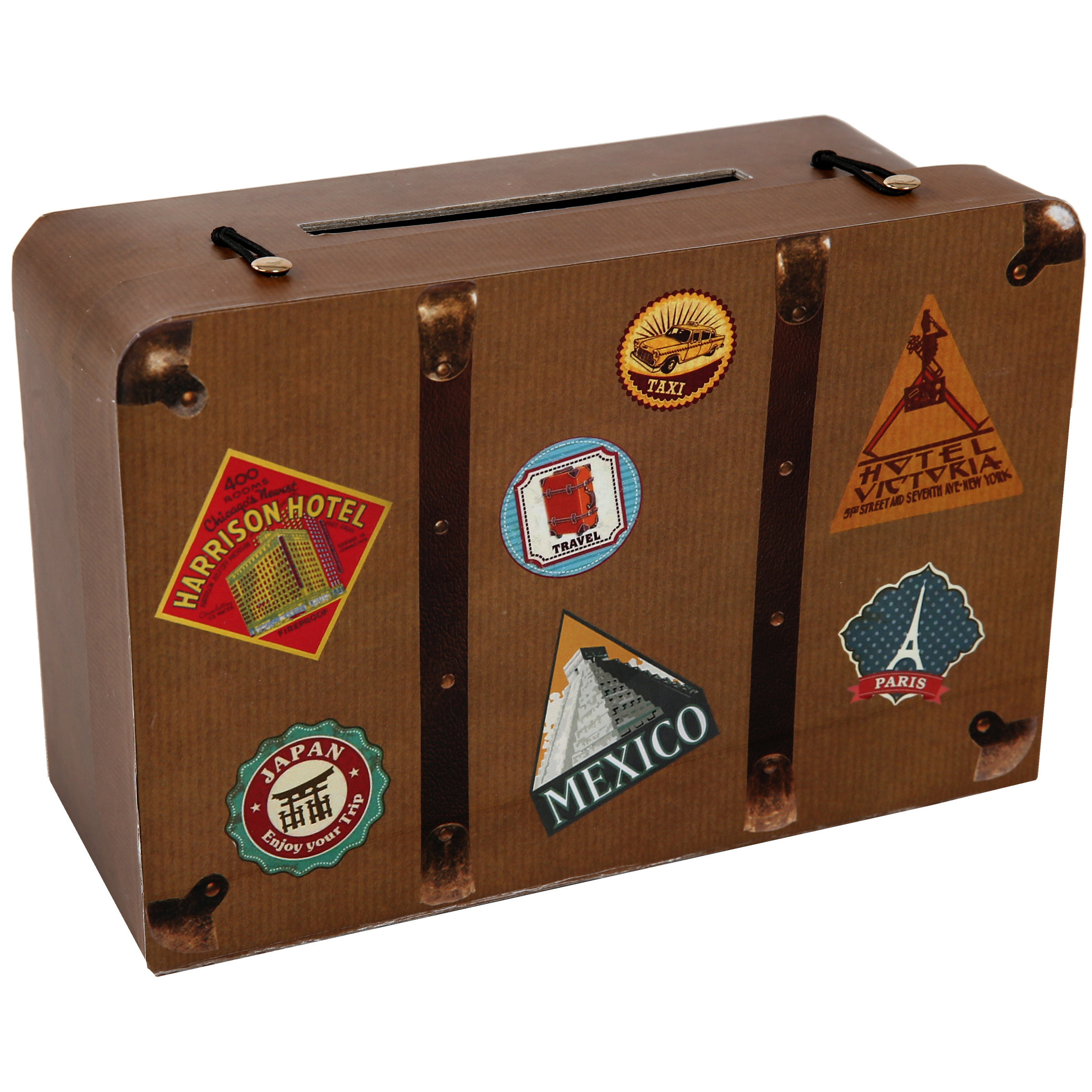 Enveloppendoos huwelijksreis koffer - Bruiloft - bruin - karton - 24 x 16 cm -