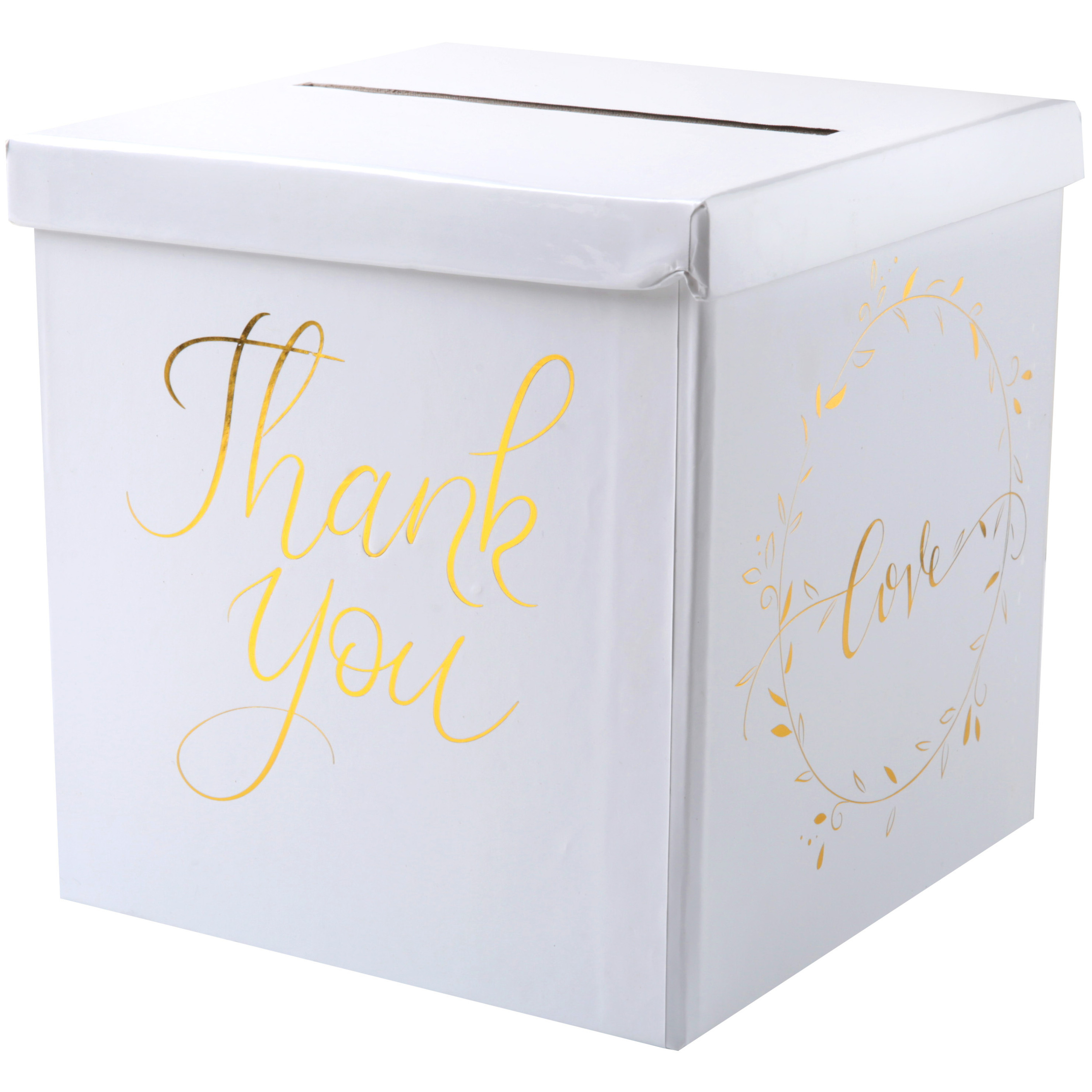 Enveloppendoos thank you - Bruiloft - wit/goud - karton - 20 x 20 cm -