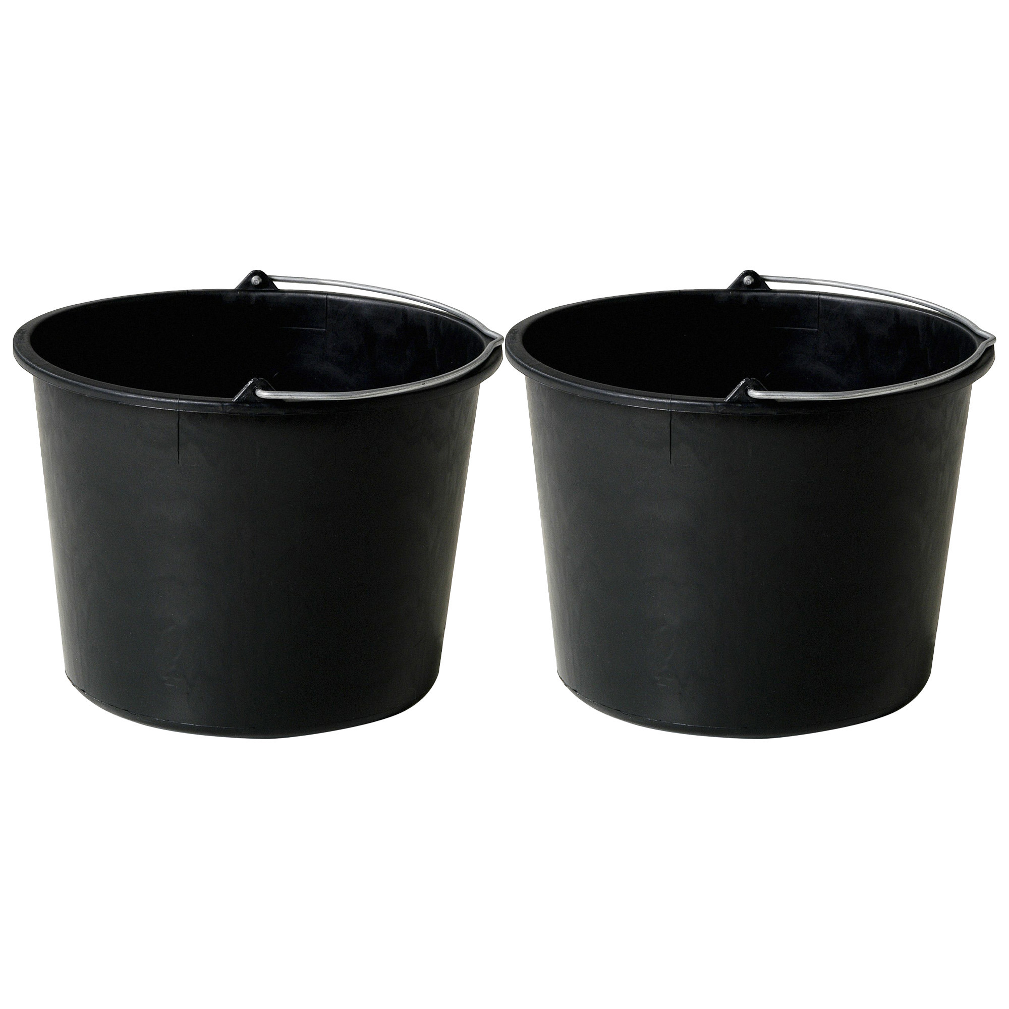 Huishoud emmer - 2x - zwart - kunststof - 12 liter - D29 x H35 cm -