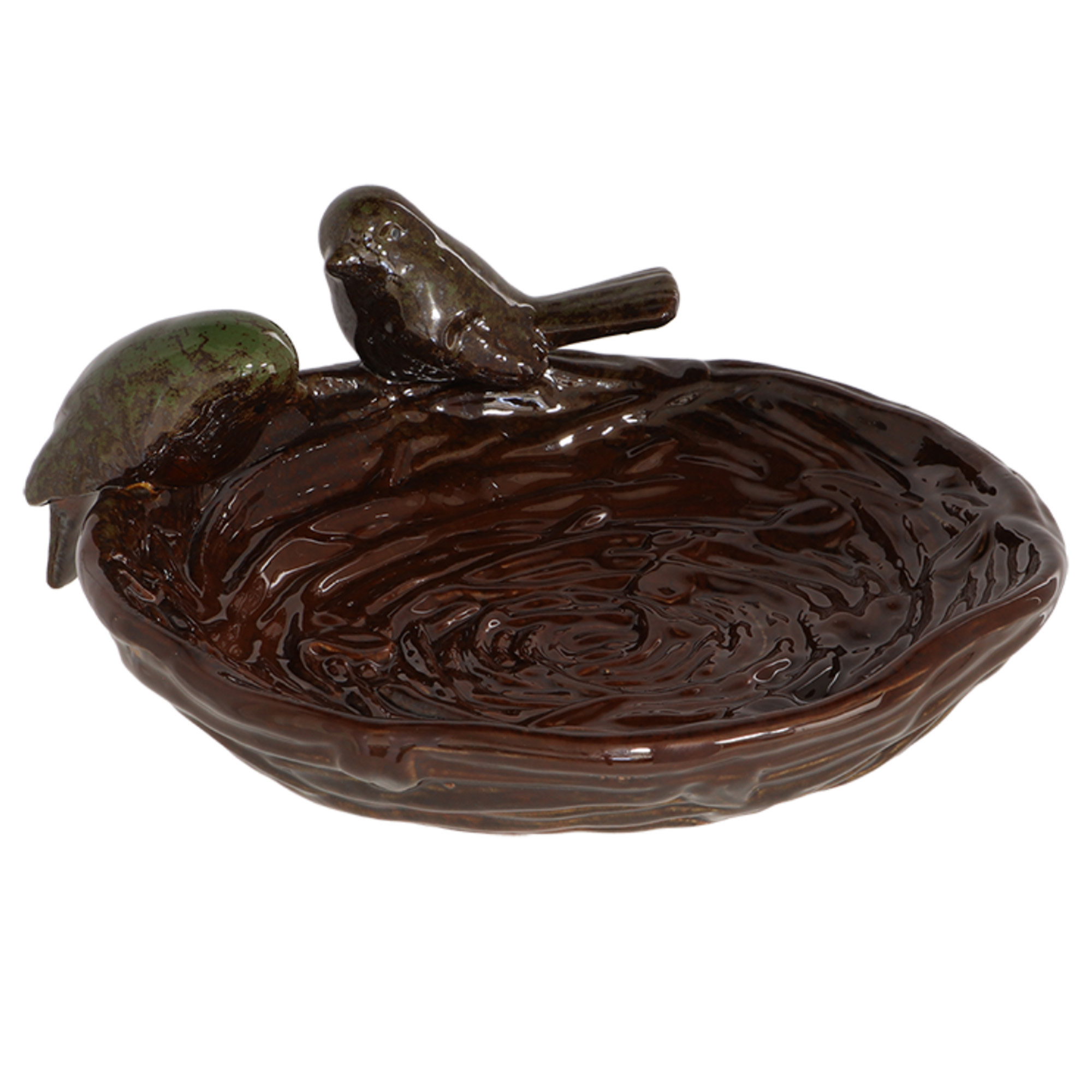Vogelbad/voederschaal - nest - bruin - steen - D22 x H8,3 cm - drinkschaal voor tuinvogels -