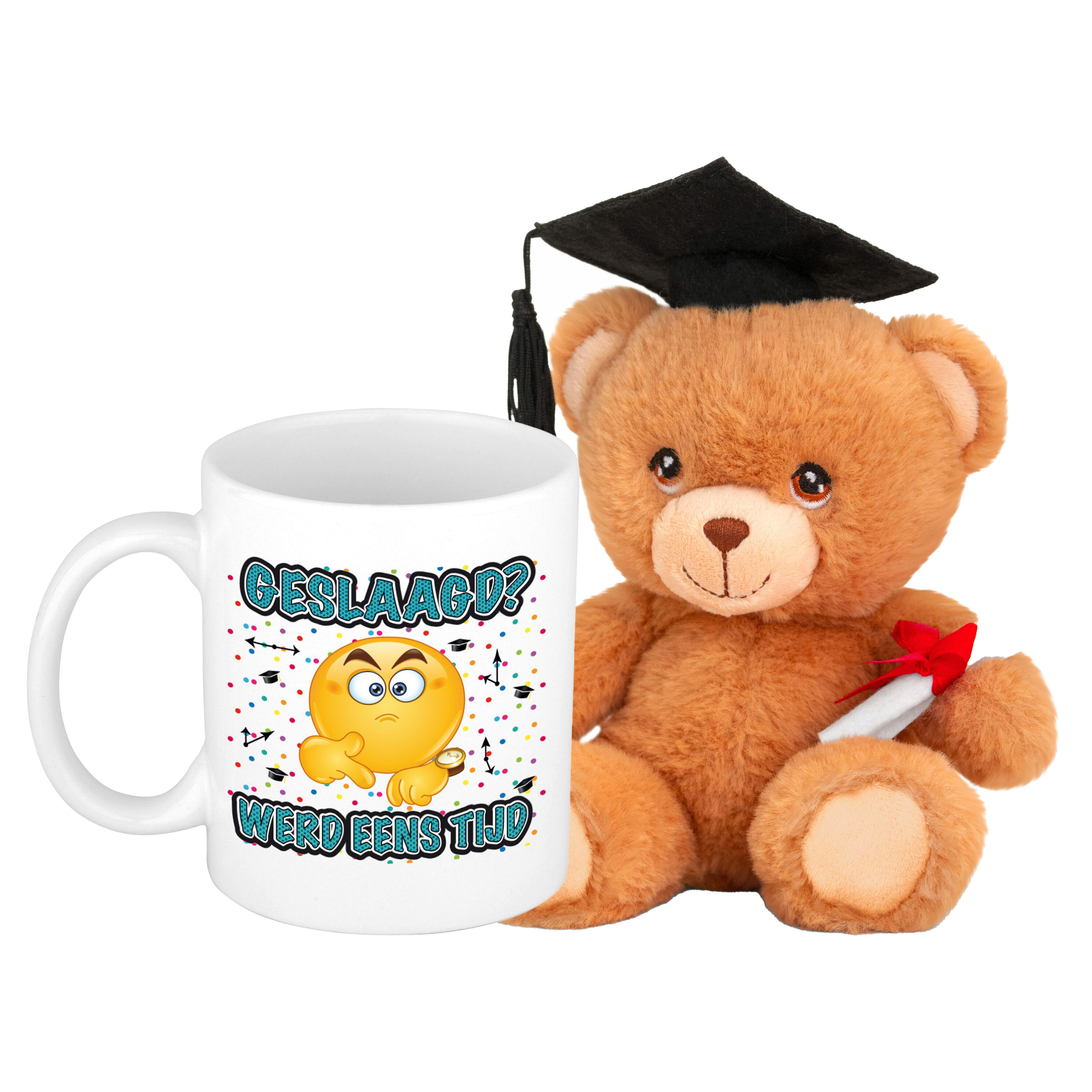Geslaagd cadeau mok / beker met knuffelbeer - werd eens tijd - keramiek - Ca. 300ml -