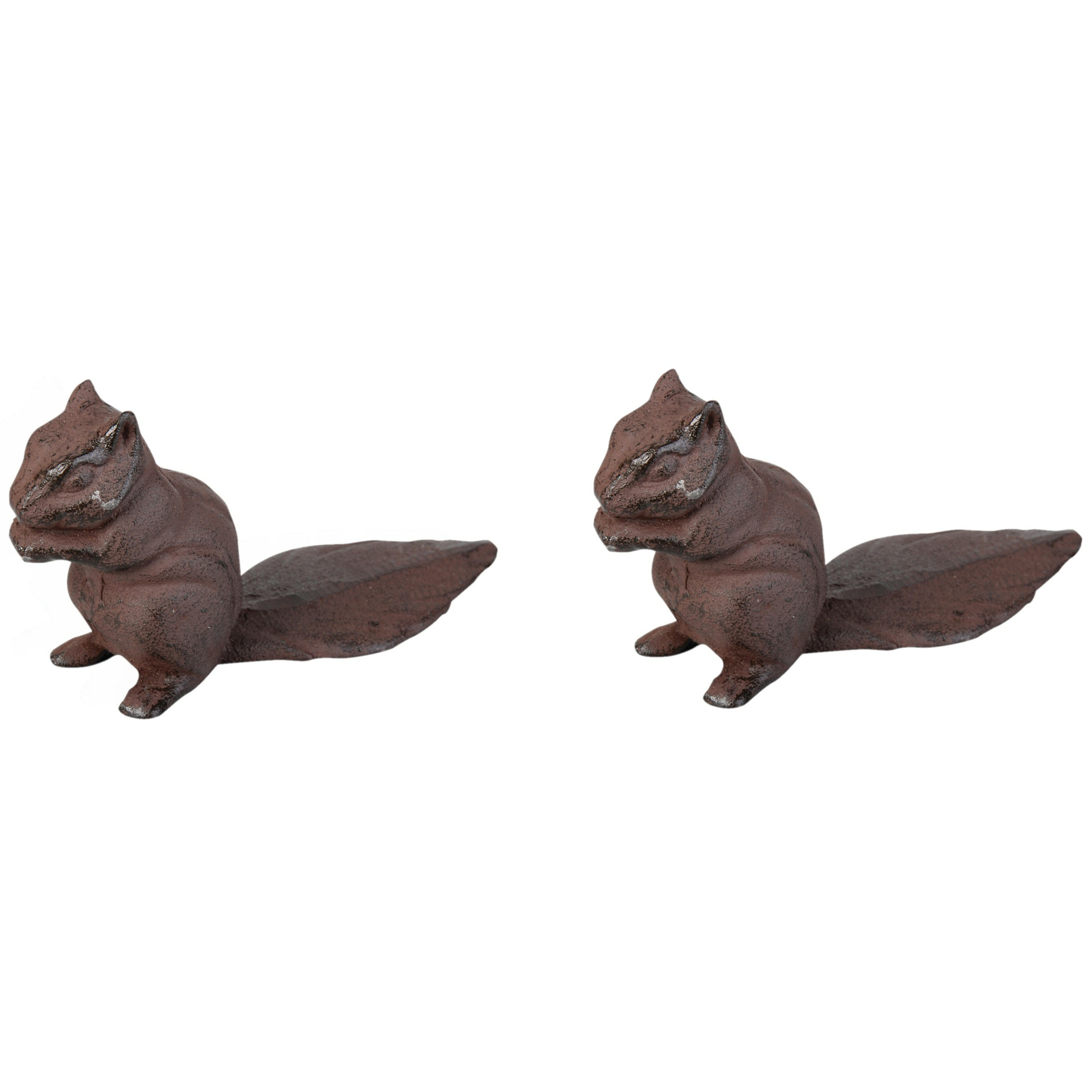 Deurstopper eekhoorn - 2x - 0.6 kg - gietijzer - bruin - 18 x 6 x 10 cm -