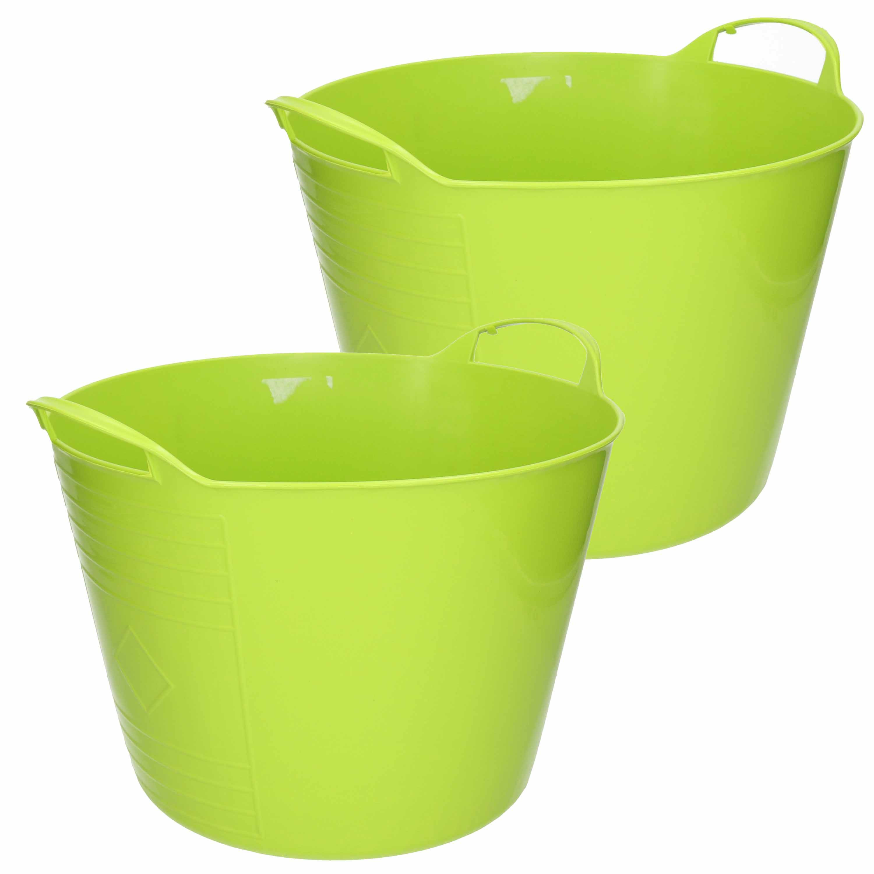 Flexibele emmer - 2x - groen - 15 liter - kunststof - 35 x 29 cm -