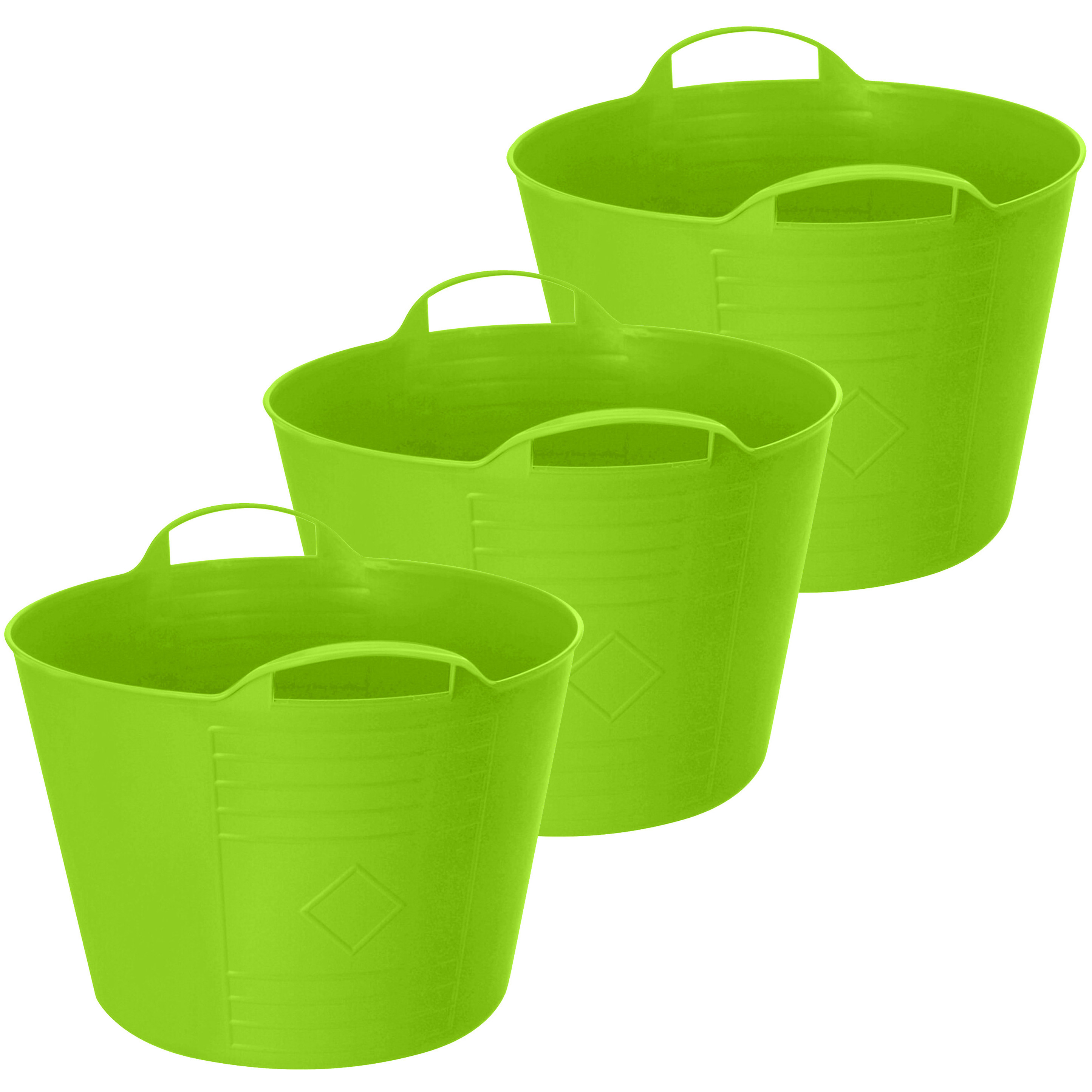 Flexibele emmer - 3x - groen - 27 liter - kunststof - 40 x 35 cm -