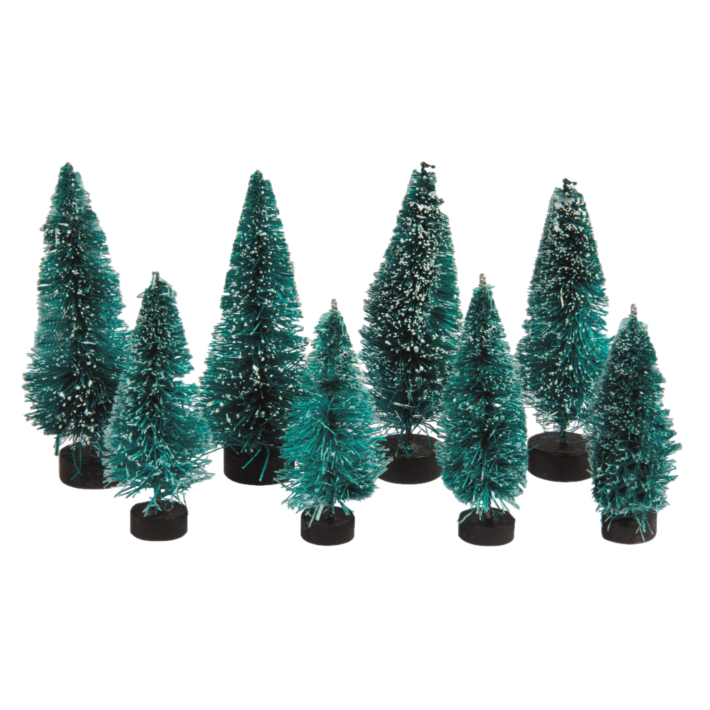 Kerstdorp boompjes/kerstboompjes - 16x st - 5 en 7 cm -miniatuur kerstdorp accessoires -