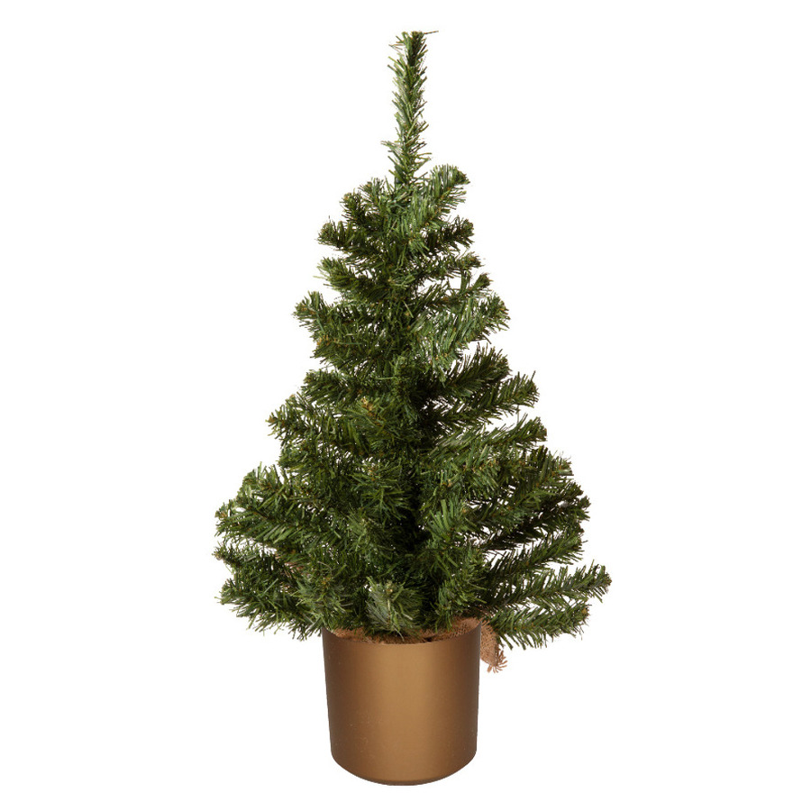 Mini kerstboom groen - in gouden kunststof pot - 60 cm - kunstboom -