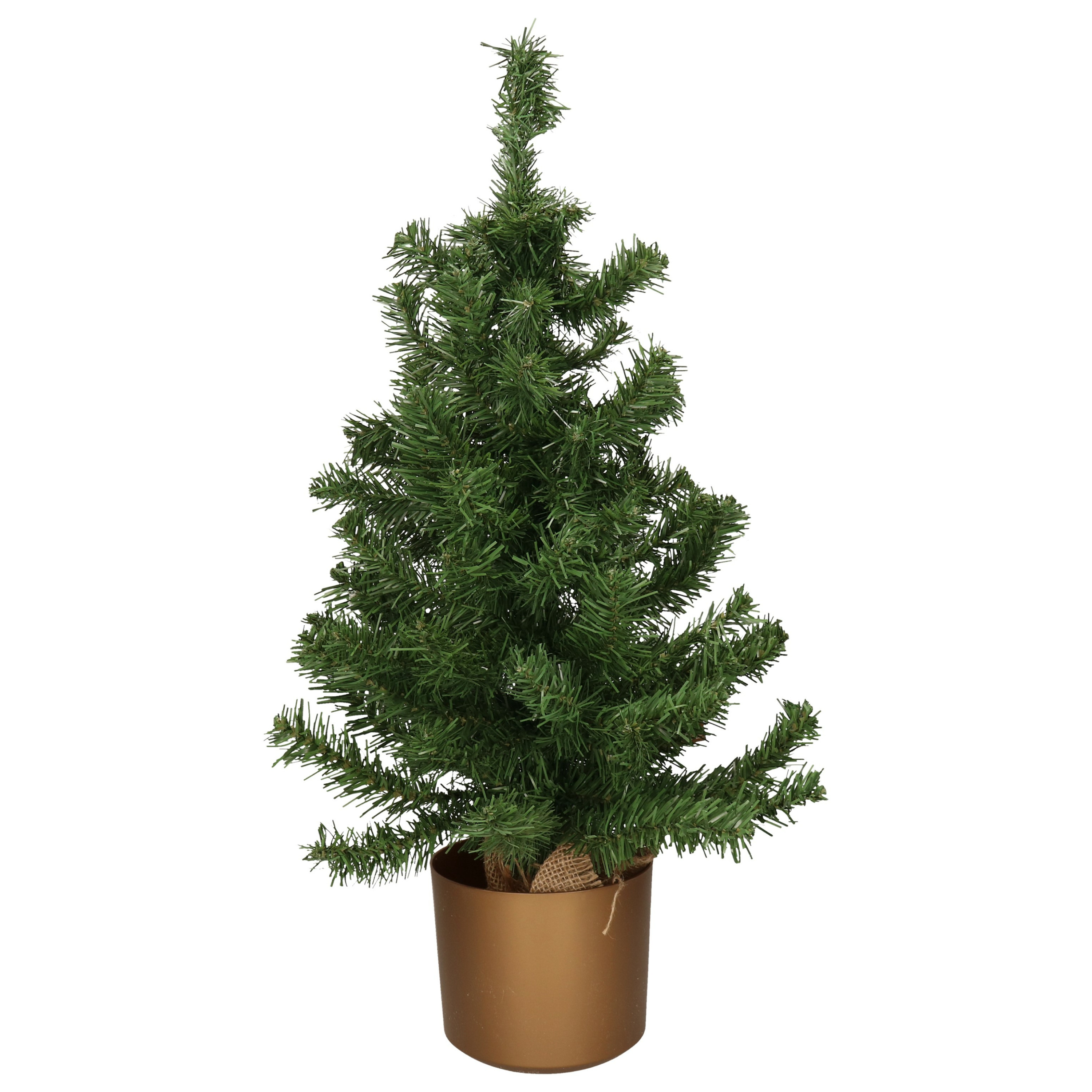 Mini kerstboom groen - in gouden kunststof pot - 75 cm - kunstboom -