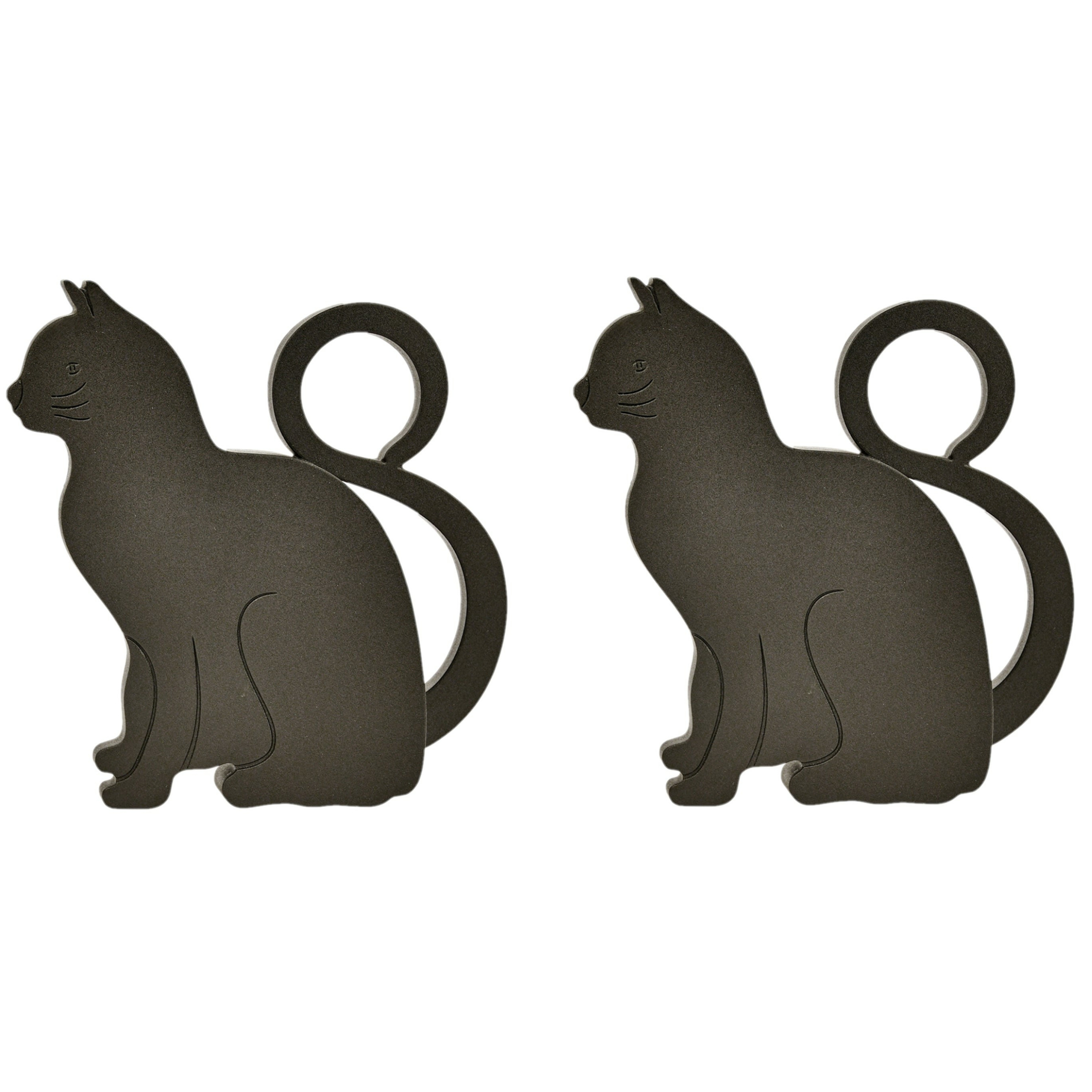 Deurstopper/deurwig kat - 2x - kunststof - zwart - 11 x 9 x 3 cm -