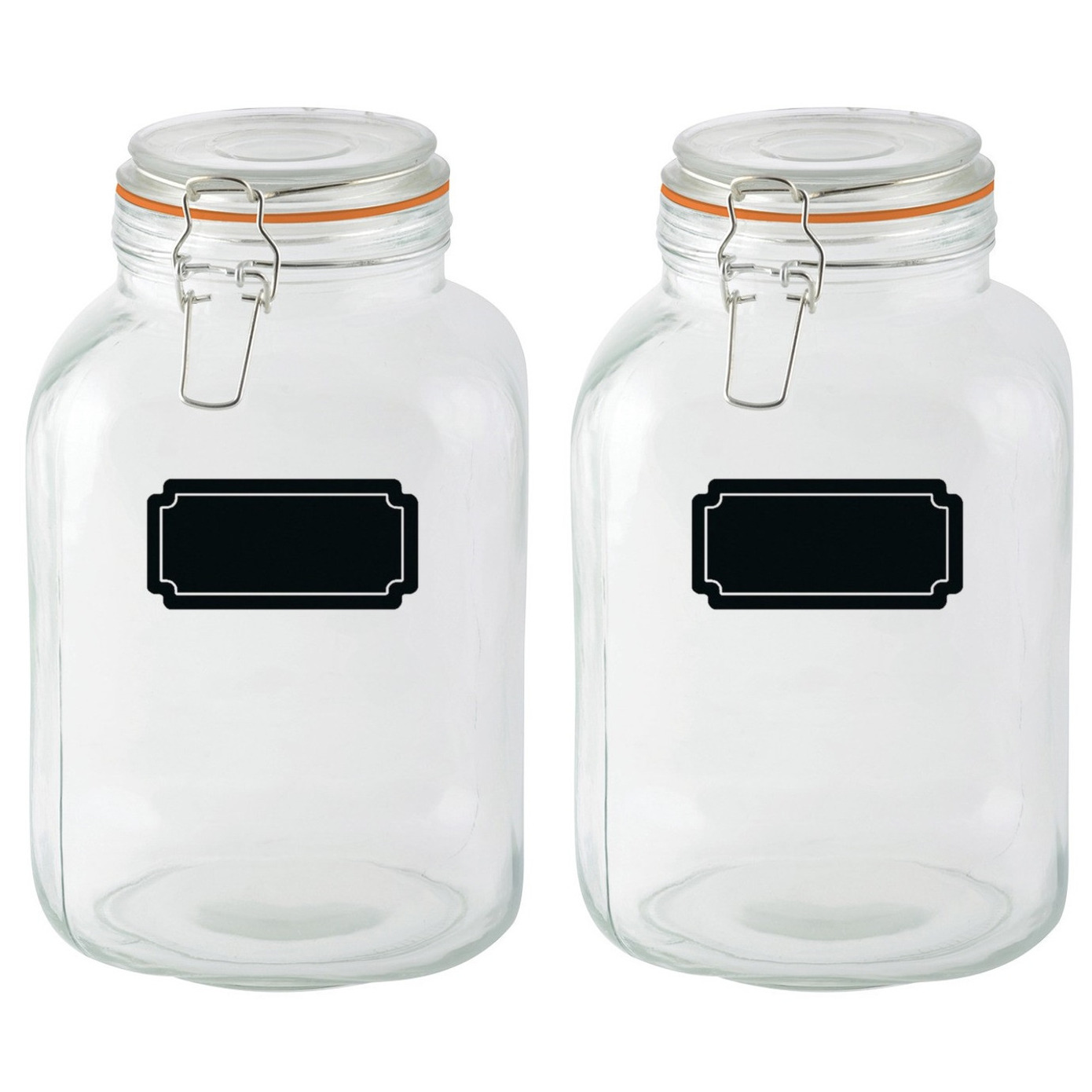 Weckpotten/inmaakpotten - 2x - 3L - glas - met beugelsluiting - incl. etiketten -