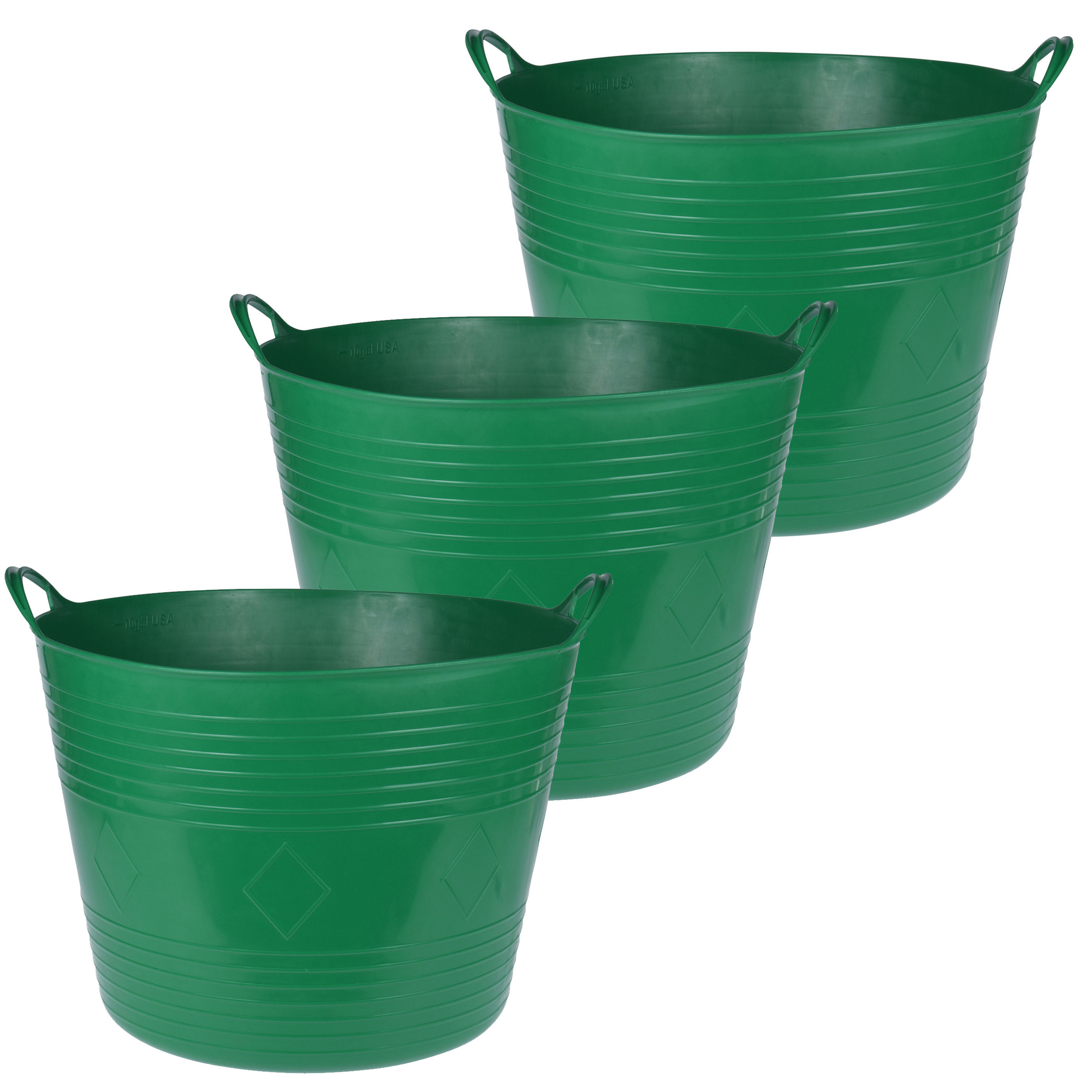 Flexibele emmer - 3x - donkergroen - 40 liter - kunststof - 45 x 37 cm -