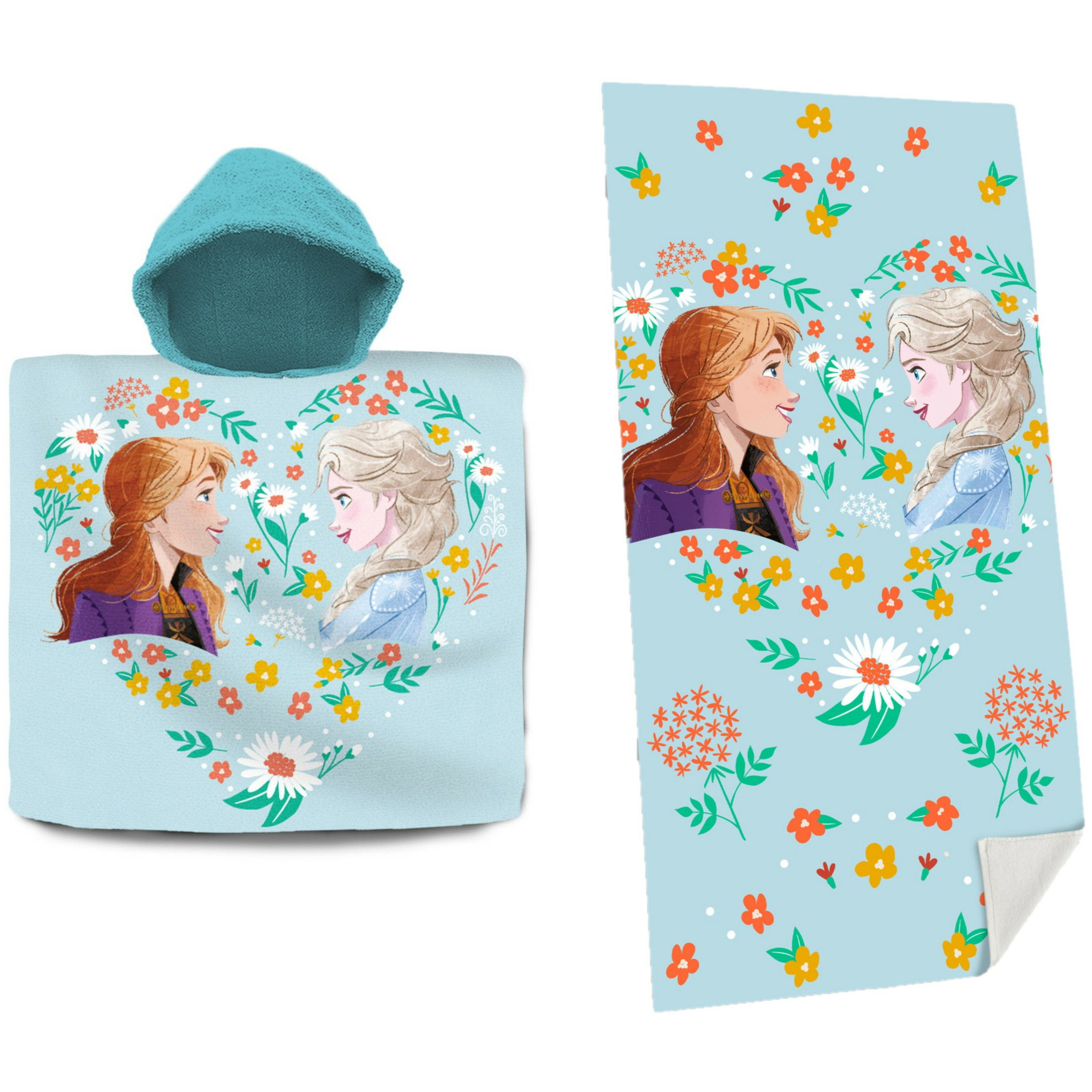 Set van bad cape/poncho met strand/badlaken voor kinderen met Disney Frozen print One size -