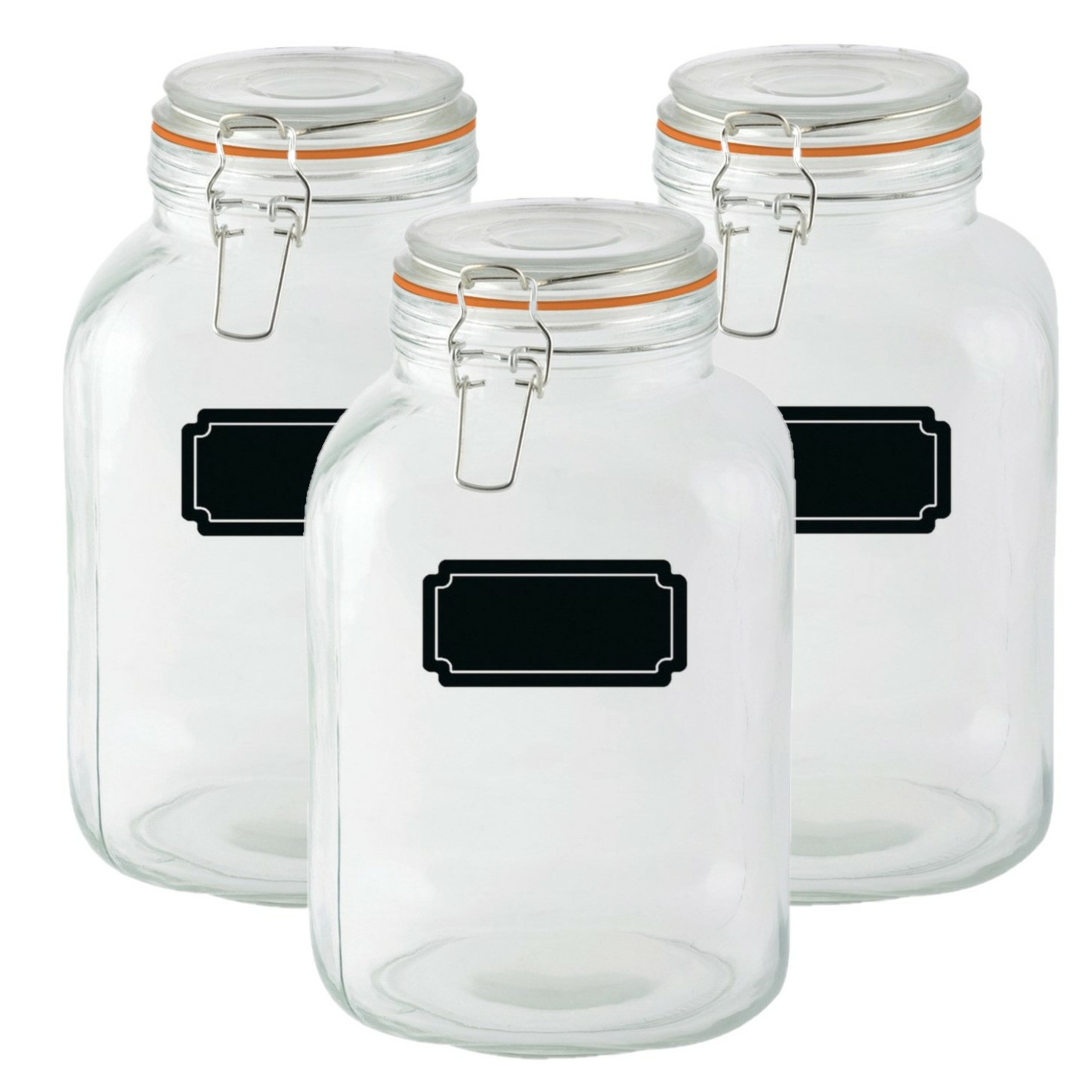 Weckpotten/inmaakpotten - 3x - 3L - glas - met beugelsluiting - incl. etiketten -