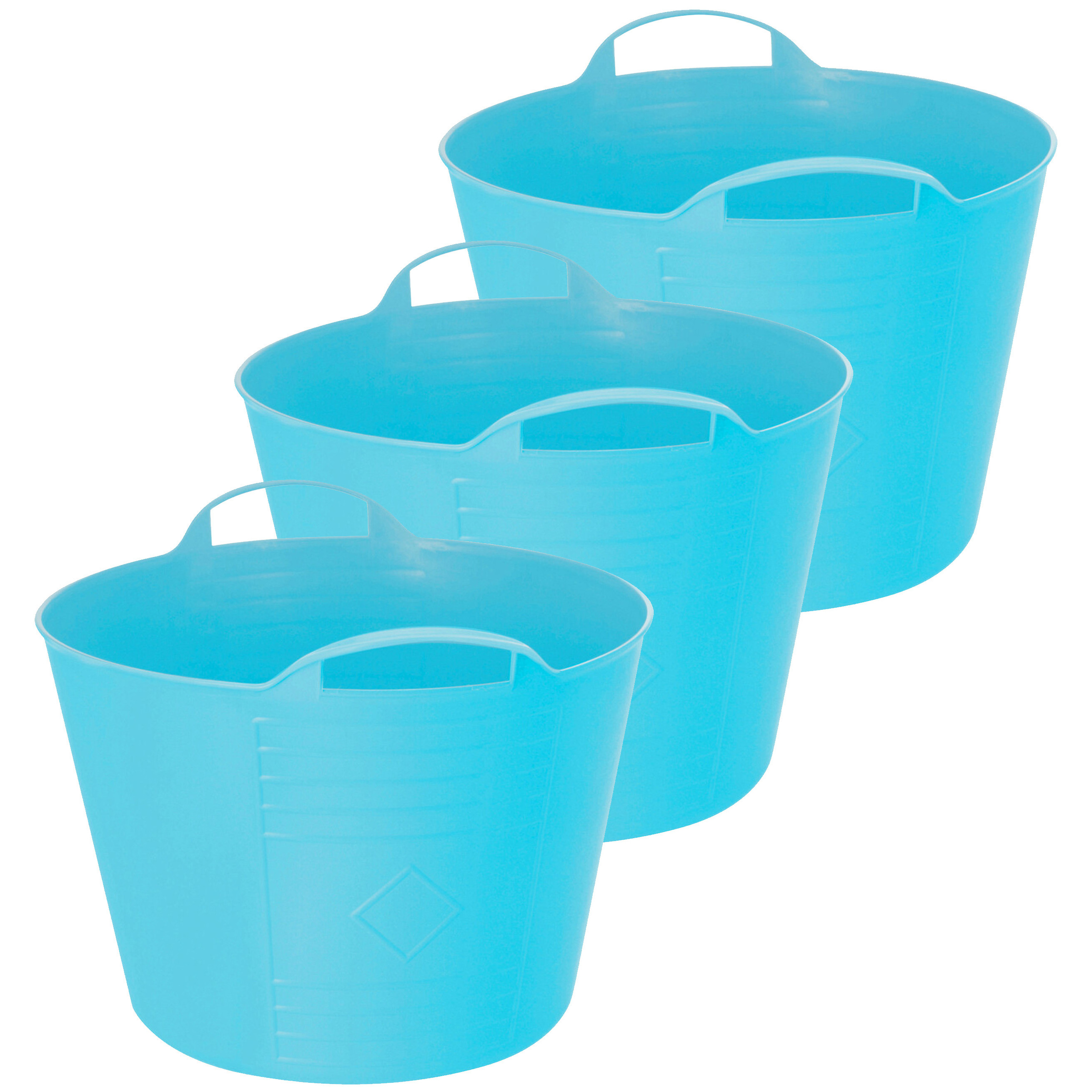 Flexibele emmer - 3x - blauw - 27 liter - kunststof - 40 x 35 cm -