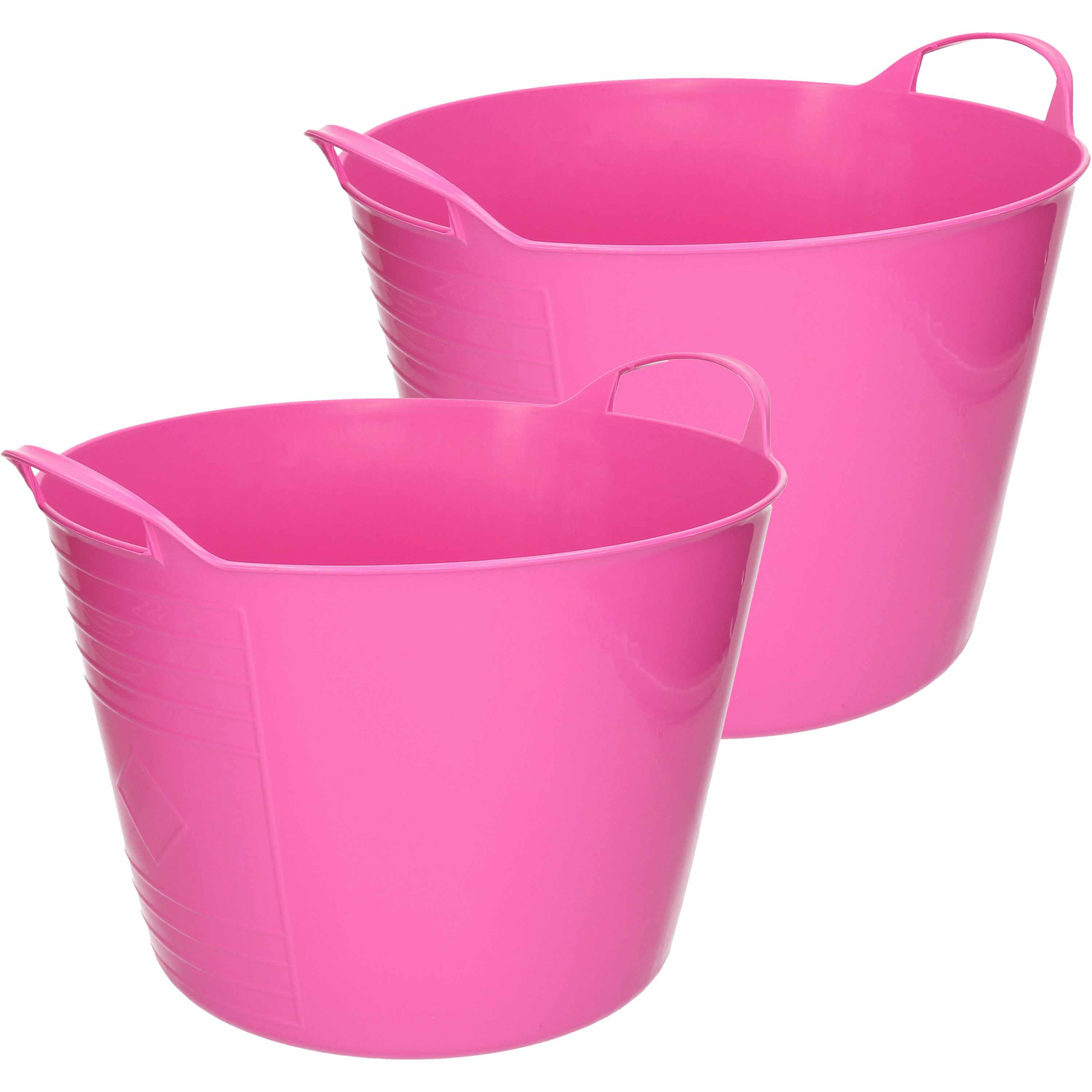 Flexibele emmer - 2x - roze - 15 liter - kunststof - 35 x 29 cm -