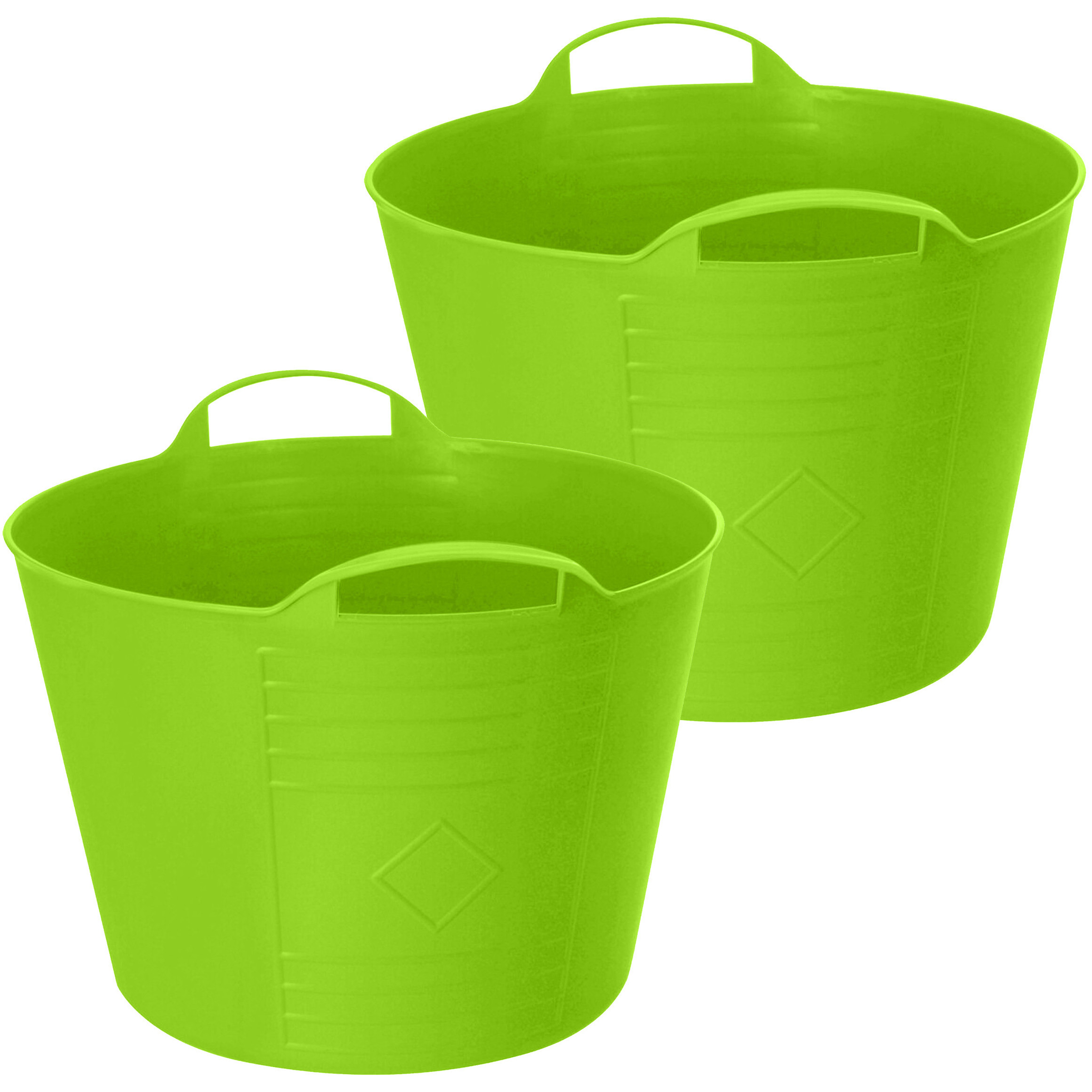 Flexibele emmer - 2x - groen - 27 liter - kunststof - 40 x 35 cm -