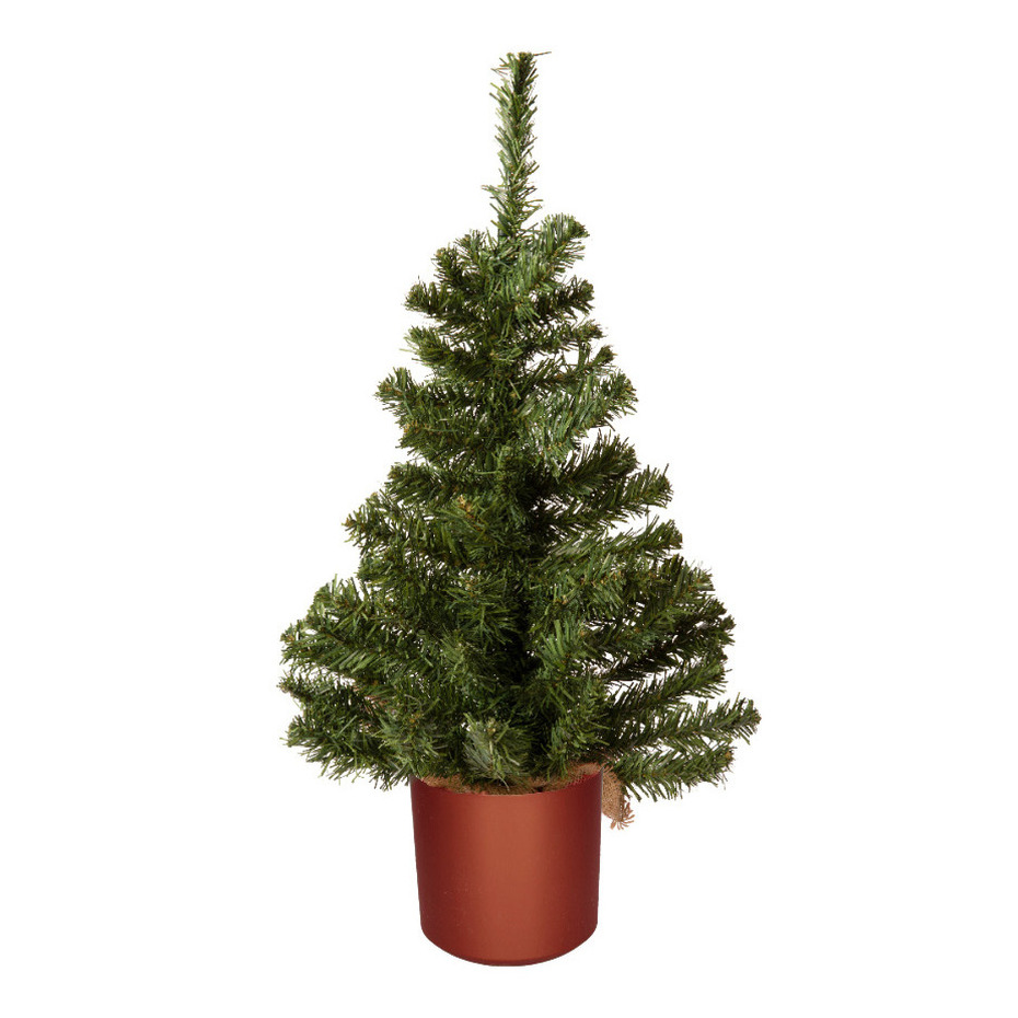 Mini kerstboom groen - in koper kunststof pot - 60 cm - kunstboom -