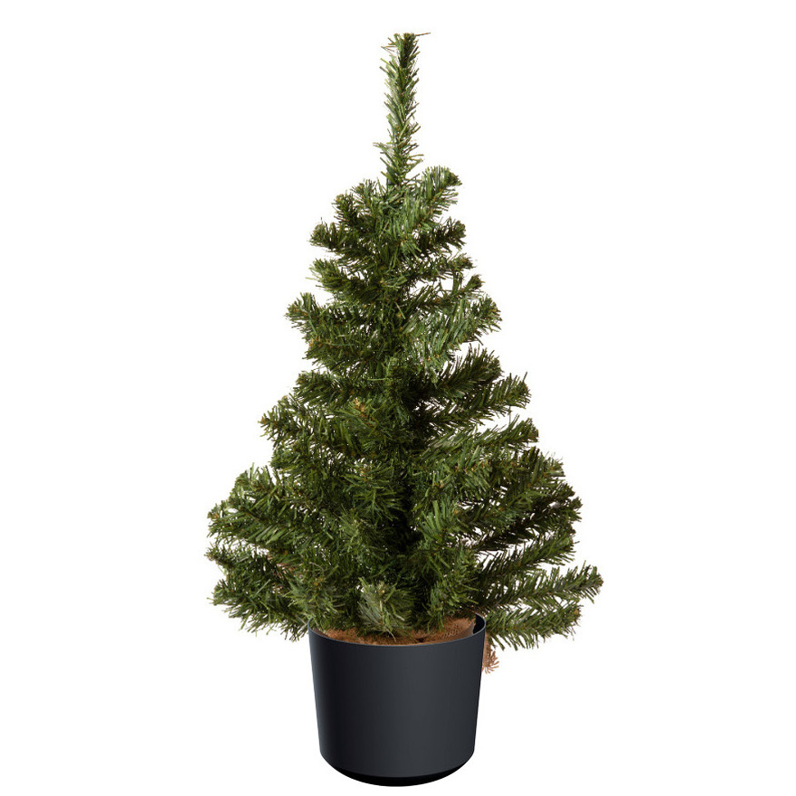 Mini kerstboom groen - in antraciet grijze kunststof pot - 60 cm - kunstboom -