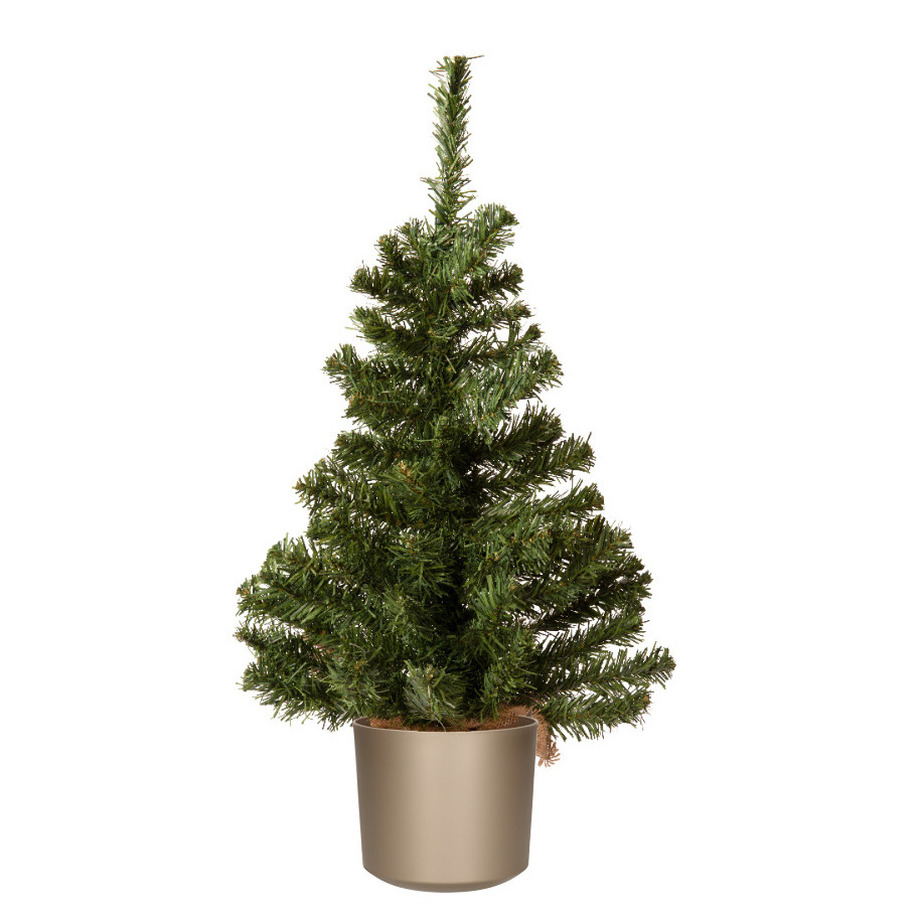 Mini kerstboom groen - in grijze kunststof pot - 60 cm - kunstboom -