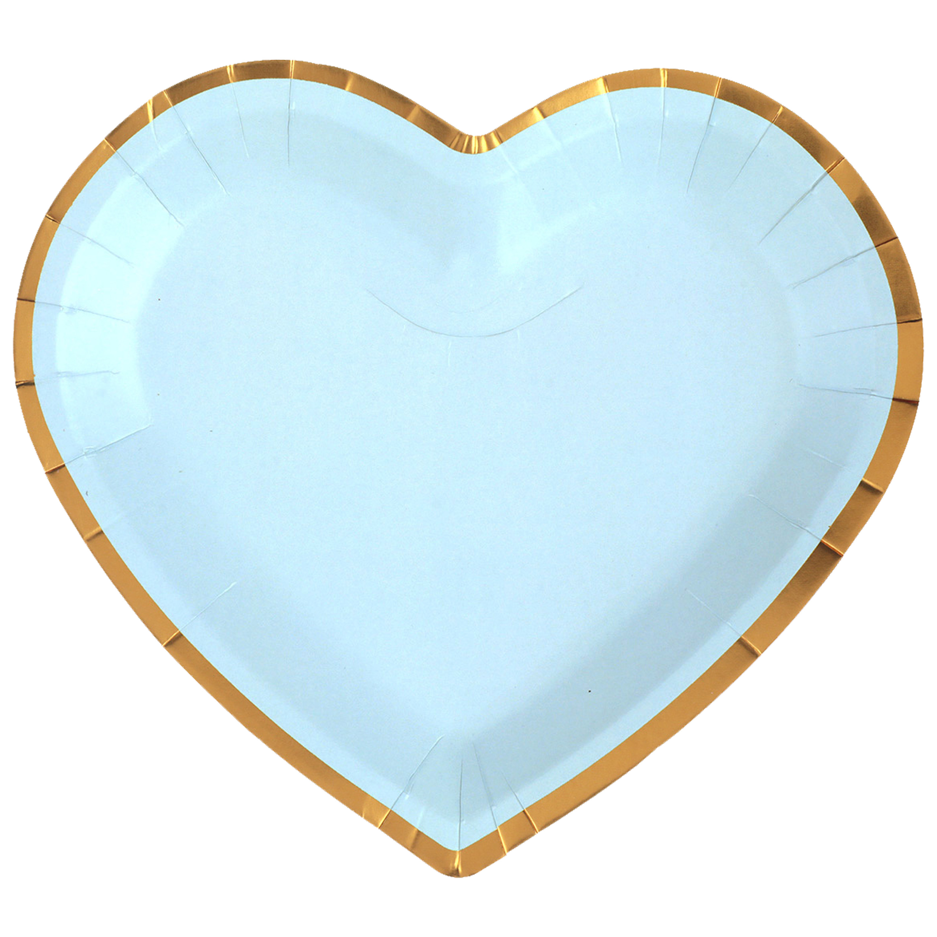 Wegwerpbordjes hartje - Babyshower jongen - 10x stuks - 23 cm - blauw/goud -