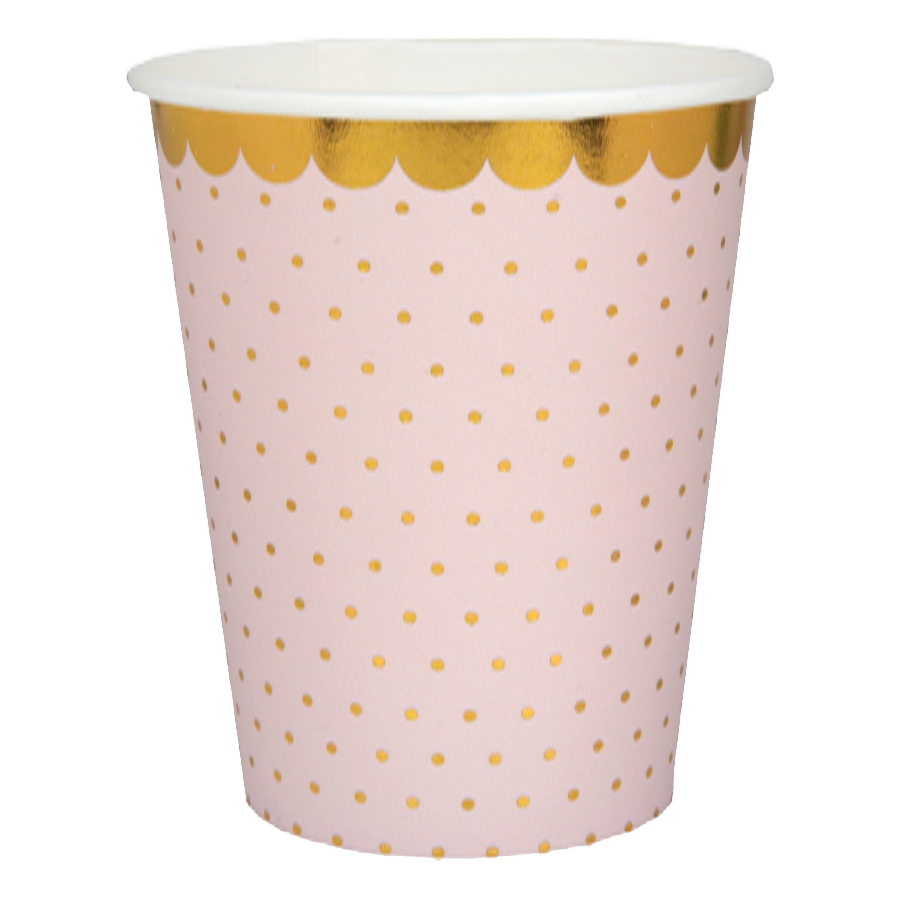 Wegwerp bekertjes stippen - Babyshower meisje - 10x stuks - 270 ml - roze/goud -