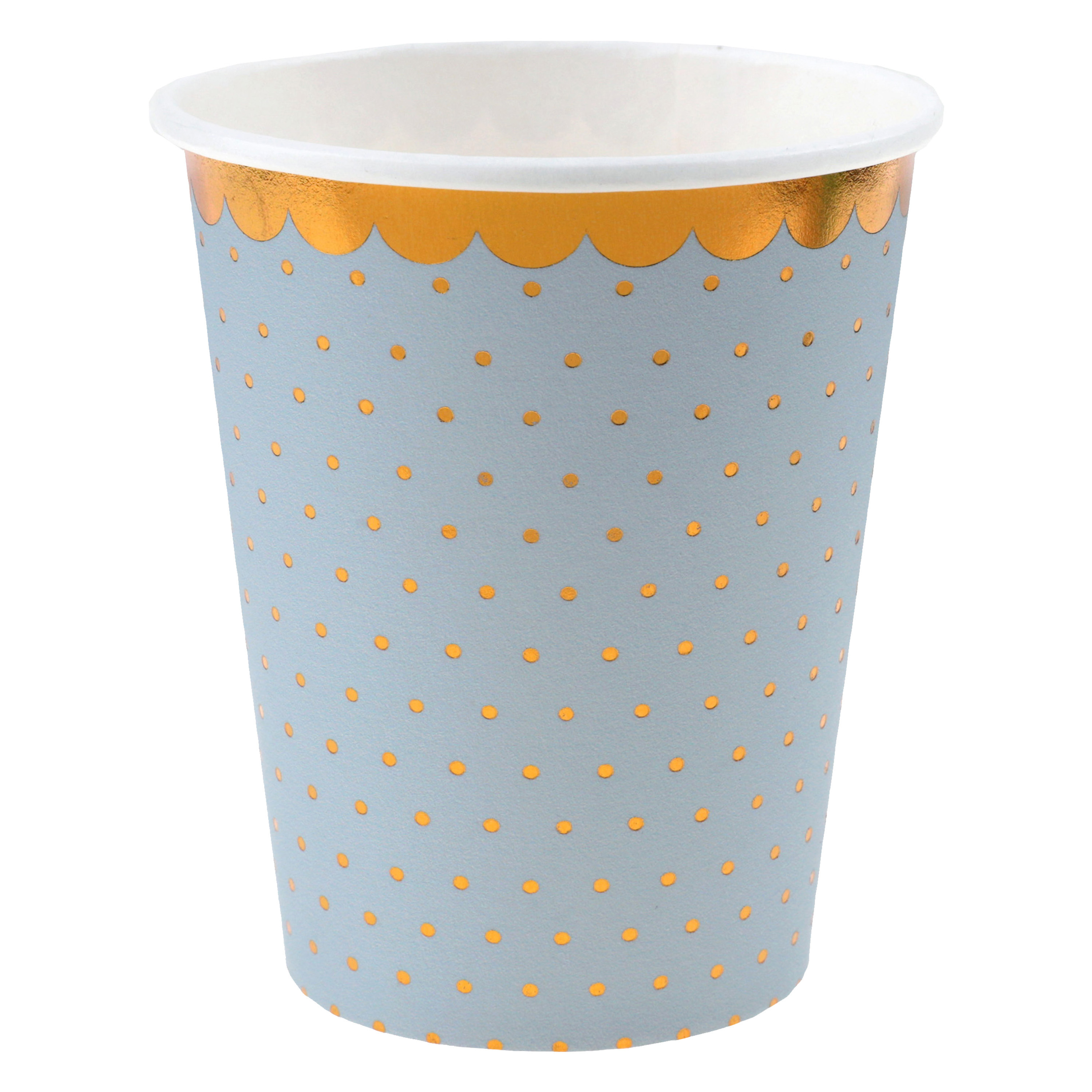 Wegwerp bekertjes stippen - Babyshower jongen - 10x stuks - 270 ml - blauw/goud -
