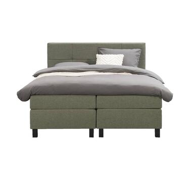 Boxspring Liv geblokt - groen - 160x200 cm - vierkante poot - Leen Bakker