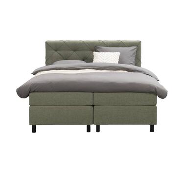 Boxspring Liv geruit - groen - 160x200 cm - ronde poot - Leen Bakker