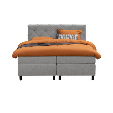 Boxspring Liv geruit - lichtgrijs - 160x200 cm - ronde poot - Leen Bakker