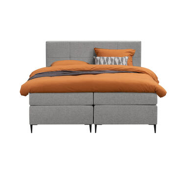 Boxspring Liv geblokt - lichtgrijs - 160x200 cm - slanke poot - Leen Bakker