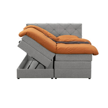 Boxspring met opbergruimte Liv geruit - lichtgrijs - 160x200 cm - Leen Bakker