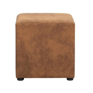 Hocker Nando - cognac - 45x45x45 cm - Leen Bakker