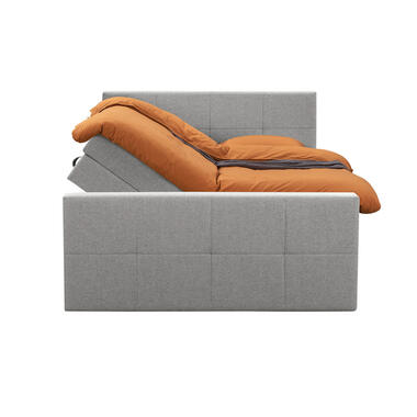 Boxspring met opbergruimte en voetbord Liv geblokt - lichtgrijs - 160x200cm - Leen Bakker