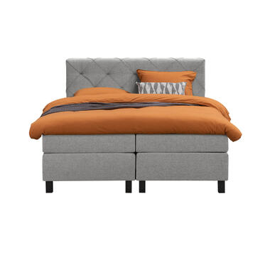 Boxspring Liv geruit - lichtgrijs - 160x200 cm - vierkante poot - Leen Bakker