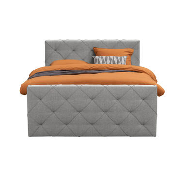 Boxspring met voetbord Liv geruit - lichtgrijs - 160x200 cm - vierkante poot - Leen Bakker