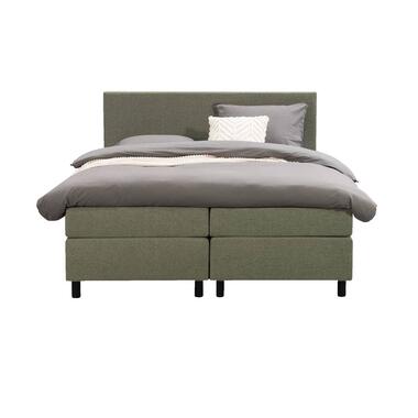 Boxspring Liv egaal - groen - 160x200 cm - ronde poot - Leen Bakker