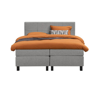 Boxspring Liv geblokt - lichtgrijs - 160x200 cm - vierkante poot - Leen Bakker