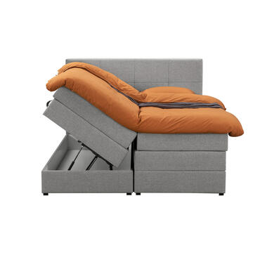 Boxspring met opbergruimte Liv geblokt - lichtgrijs - 160x200 cm - Leen Bakker