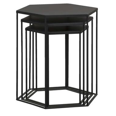 Bijzettafel Bologna - zwart - set van drie - 50,5x45,5x40 cm - Leen Bakker