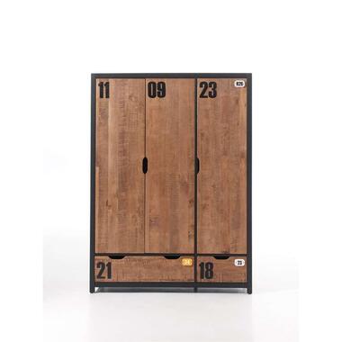 Vipack 3-deurs kledingkast Alex - bruin - 200x147,4x55 cm - Leen Bakker