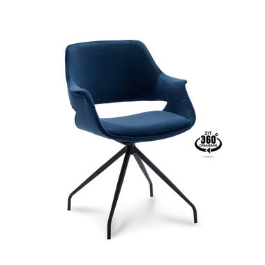 Eetkamerstoel Riccione - velvet - blauw - Leen Bakker