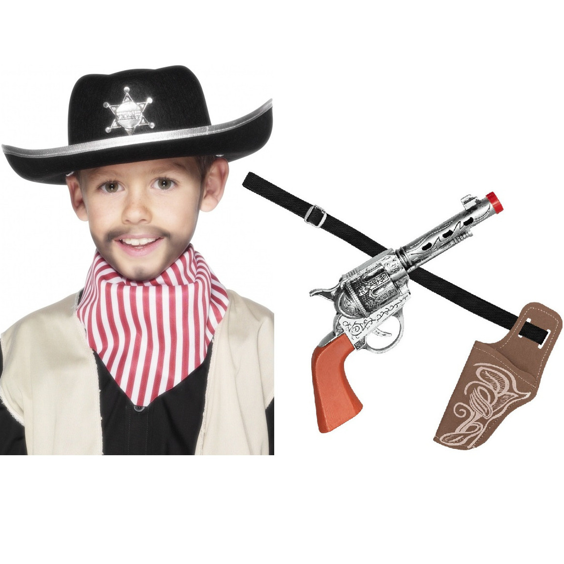 Verkleed cowboy hoed/holster met een revolver voor kinderen -