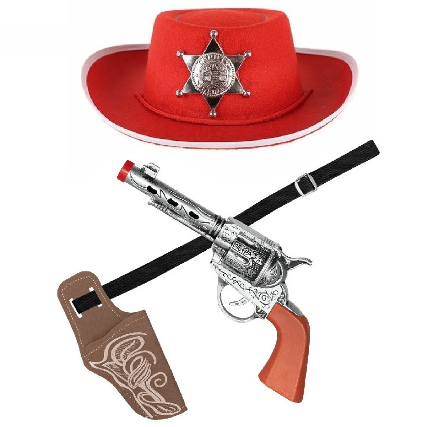 Verkleed cowboy hoed/holster met een revolver voor kinderen -
