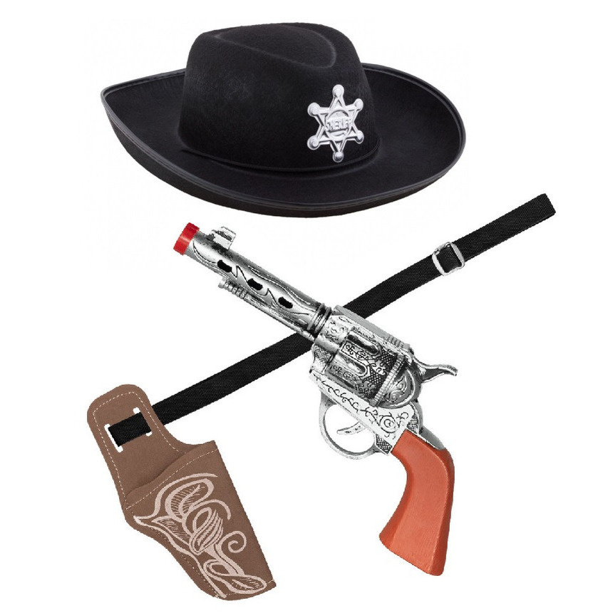 Verkleed cowboy hoed/holster met een revolver voor kinderen - carnaval -