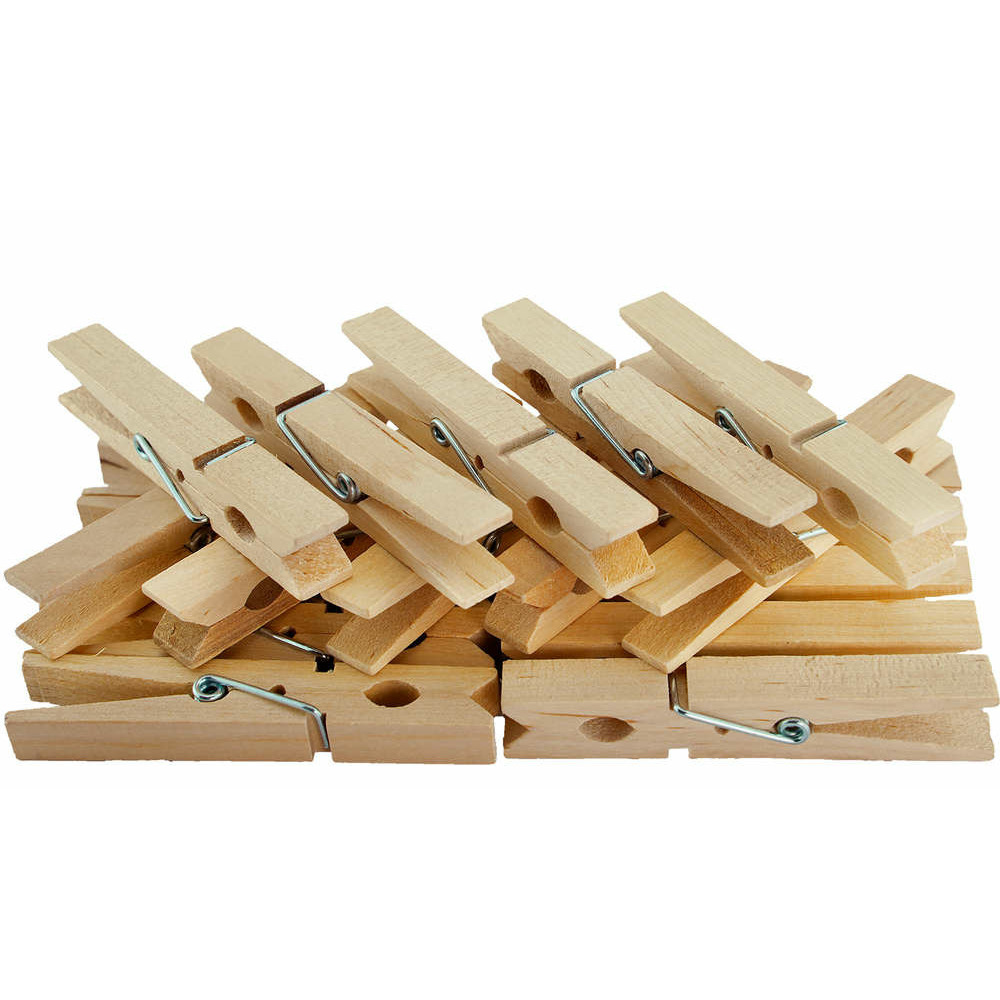 Wasknijpers - 25x stuks - bruin - hout - 7 cm -