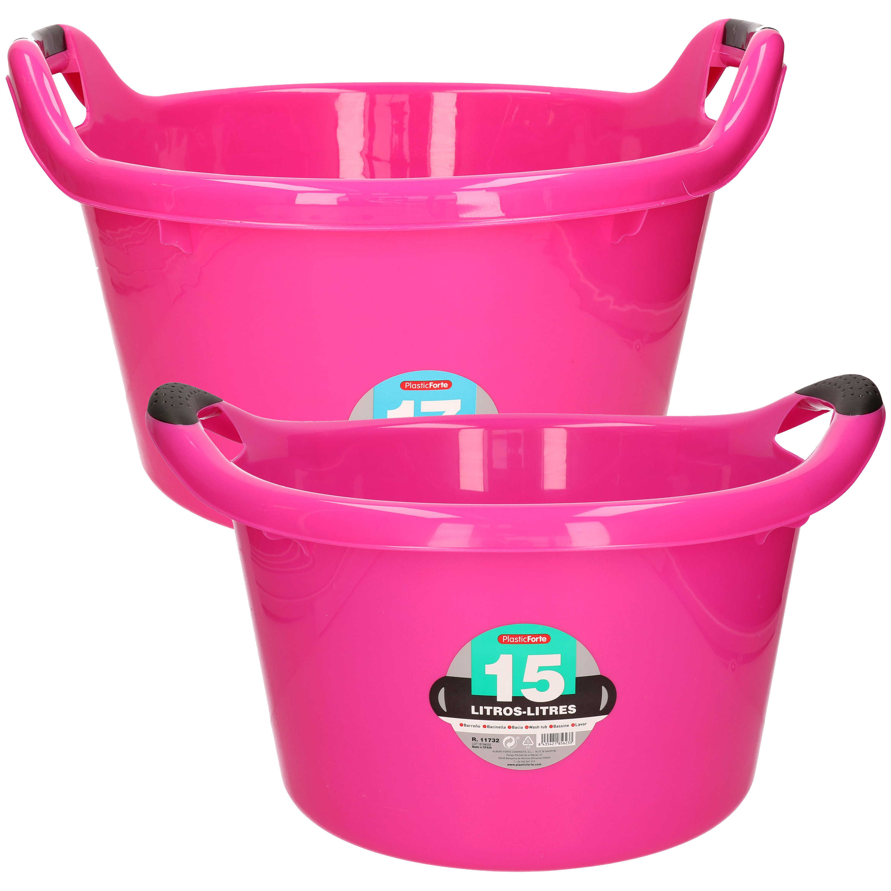 Afwasbak teil - set van 2 formaten - 15 en 17 liter - roze - kunststof -