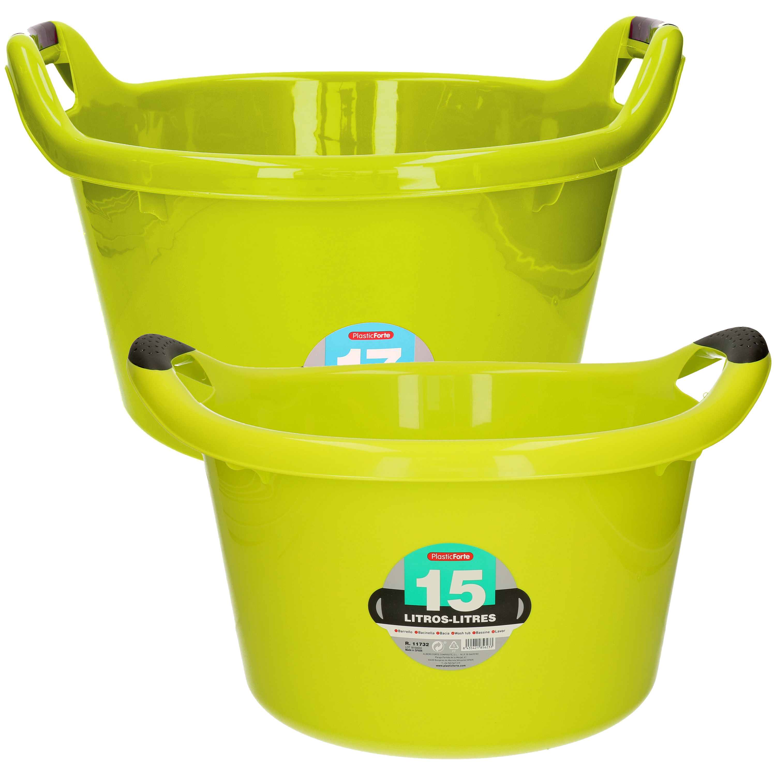 Afwasbak teil - set van 2 formaten - 15 en 17 liter - groen - kunststof -
